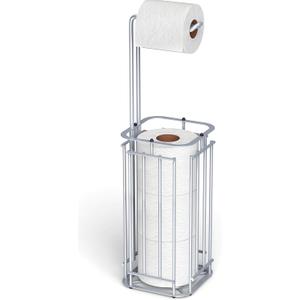 Meangood Toilet Paper Holder Stand, Square Tissue Paper Roll Dispenser for 4 Mega Rolls, Bathroom Free Standing Tissue Roll Storage Holder Rack (Silver)