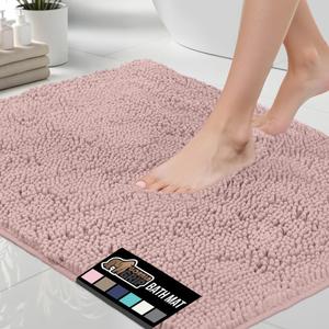 GORILLA GRIP Bath Rug Mat, Soft Absorbent Chenille, Quick Dry Microfiber Mats, Rubber Backing Washable Shower Floor Rugs, Bathmat Runner, US Designed Bathroom Home Decor Accessories 24x17 Dusty Rose