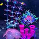 ZtohPyo 4 Pieces Aquarium Fish Tank Decorations with Glowing Effect, Silicone Glow Artificial Ornament Coral Reef Plants for Aquarium Decoration Small and Large Fish Bowl Decor Accessories