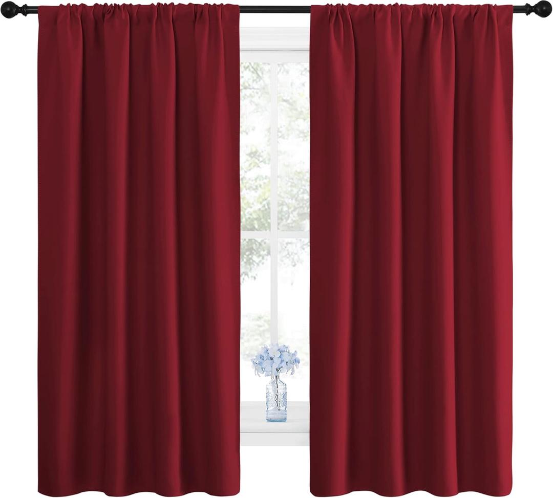 NICETOWN Christmas Burgundy Blackout Curtains and Drapes - Thermal Insulated Solid Rod Pocket Blackout Draperies/Panels for Gift (1 Pair, 42 by 63 inches, Burgundy Red)