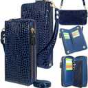 Harryshell Compatible with Samsung Galaxy S24 5G Case Wallet Detachable Phone Cover Dual Zipper [11 Card Slots] with [Theft-Scan Blocking] Crossbody Wrist Strap for S24 6.2" (Crocodile Deep Blue)