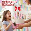 Pro Goleem Easter Basket for Kids, Adorable Woven Egg Hunt Bucket with Handle, Soft First Easter Gift Tote Bag, Nursery Toy Storage Bin with Tag(Pink)