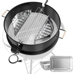 Upgraded Rotisserie Kit for Weber 22 inch Kettle Charcoal Grills Accessories, Rotisserie Grill Kit for Weber & Other Similar Size Grills, with Handles, Charcoal Baskets,10 Pcs Drip Pans, Black