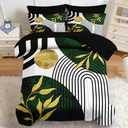 Nesker Comforter Set King Size, Green Boho Golden Leaves 3 Pcs Bedding for Kids and Adults, Mid Century Abstract Bed Sheet Sets with Fitted Sheet 2 Pillowcases & 2 Shams (Incomplete Set)