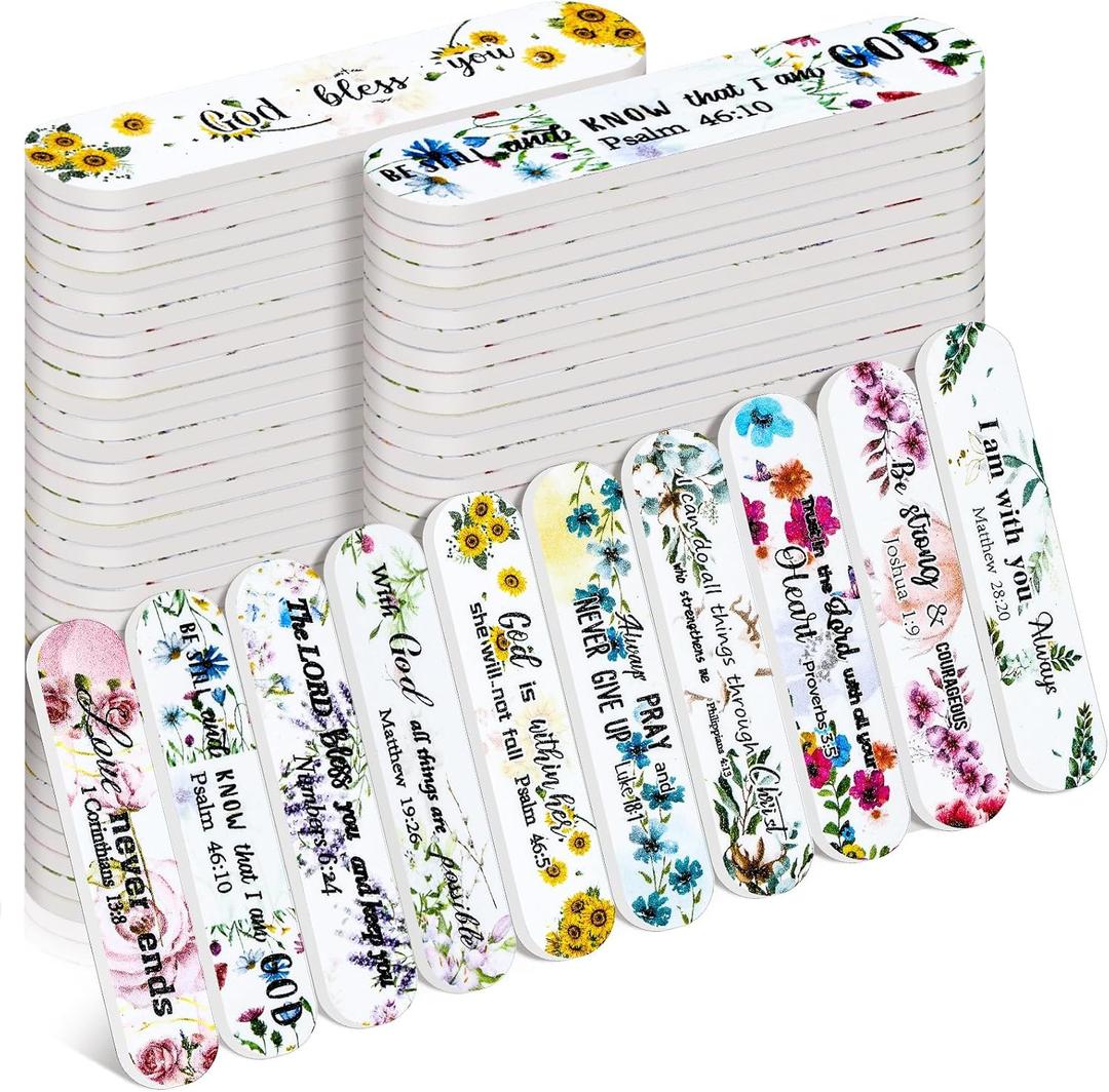 50 Pack Christian Gifts for Women Scripture Mini Nail Files Christian Party Favors Bible Verse Emery Boards Religious Small Gifts for Teacher Mother Employee Staff Coworkers Office Supplies