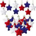 PullCrease 36 Pcs Velvet Patriotic Star Ornaments Mini 4th of July Independence Day Tree Decorations Red White Blue Patriotic Ornaments 1.18 Inch Hanging Stars for Memorial Day