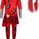 2 x Red Costume Jumpsuits for Girl Rise Red with Wig Bodysuits with Skirt Party Dress up for 4-10Y (5-6Years)