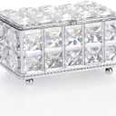 ELLDOO Crystal Jewelry Box Rectangle Trinket Organizer with Lid Earrings Rings Vintage Treasure Keepsake Box for Valentine Wedding Dresser Bedroom Decoration, Silver (Large)
