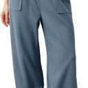 Xiaoxuemeng Womens Baggy Wide Leg Pants Casual Elastic Waisted Palazzo Harem Pants with Pockets (M, Blue)