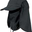 Foldable Sun Cap, Fishing Hats, UPF 50+ Protection Caps with Face Mask Neck Flap (One Size, Black)