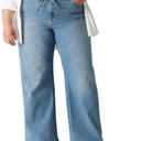 LEVI STRAUSS SIGNATURE Women's Heritage Belted Wide Leg Jeans Mid-Rise Stretch Denim Faded Days, 20 Plus