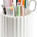 Desk Organizer, 360 Rotating Pen Holder for Desk, Pencil Cup with 7 Compartments Storage Box Caddy for Kids, Office, School, Home (White)