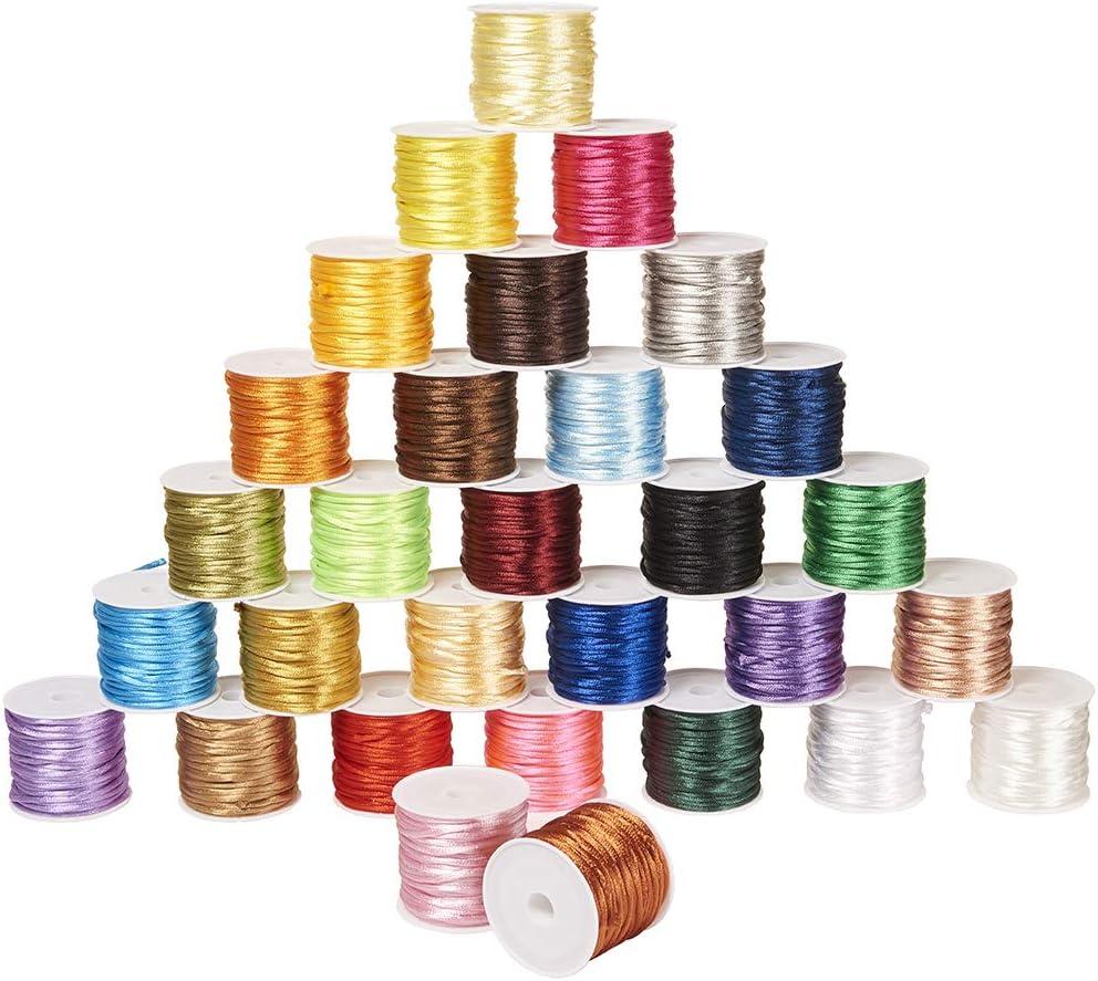 PH PandaHall 328 Yards 2mm Satin Nylon Trim Cord 328 Yards Rattail Silk Cord Bracelet String Beading String for Necklace Macrame Friendship Bracelet Chinese Knot Dream Catchers Braid Hair (30 Colors (328yards))