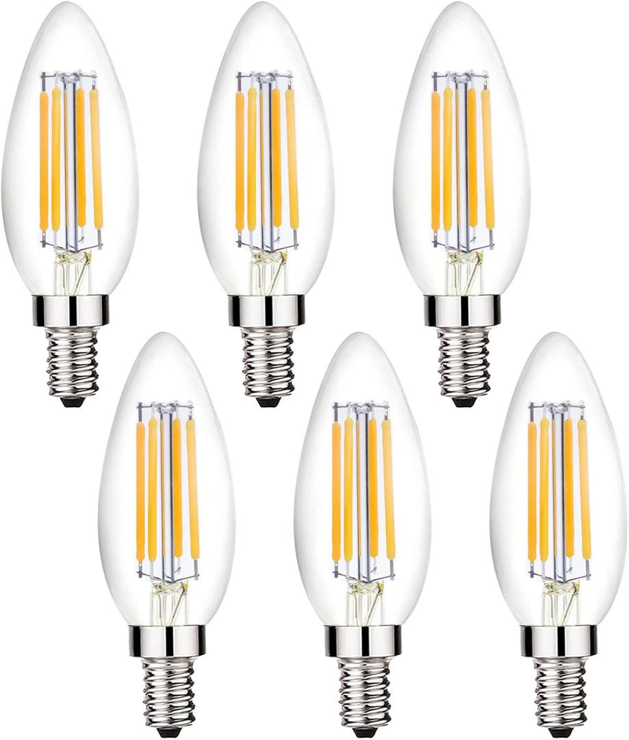 12 Volt Candelabra Light Bulbs 40 Watt Equivalent Low Voltage Candelabra Bulbs E12 Base, 12V Candelabra Bulbs 2700K Warm White 4W LED Bulbs for RV, 6 Pack