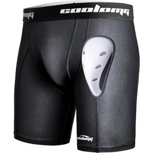 COOLOMG Mens Compression Shorts with Cup Athletic Baseball Underwear for Football MMA Lacrosse Field Hockey (Medium, Black)