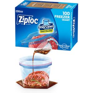 Ziploc Quart Food Storage Freezer Bags, Stay Open Design with Stand-Up Bottom, Easy to Fill, 100 Count