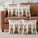 Easter Decorative Throw Pillow Covers 18x18 Set of 2 Bunny Spring Square Pillow Covers for Couch Happy Easter Rabbit Leaves Cushion Cases for Living Room Bedroom Bed Car Chair