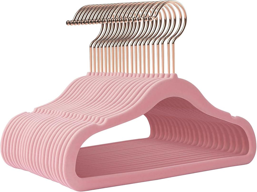 Kids Hangers Velvet 50 Pack, 14 Inch, Kids Clothes Hangers, Non Slip, Sturdy, Pink