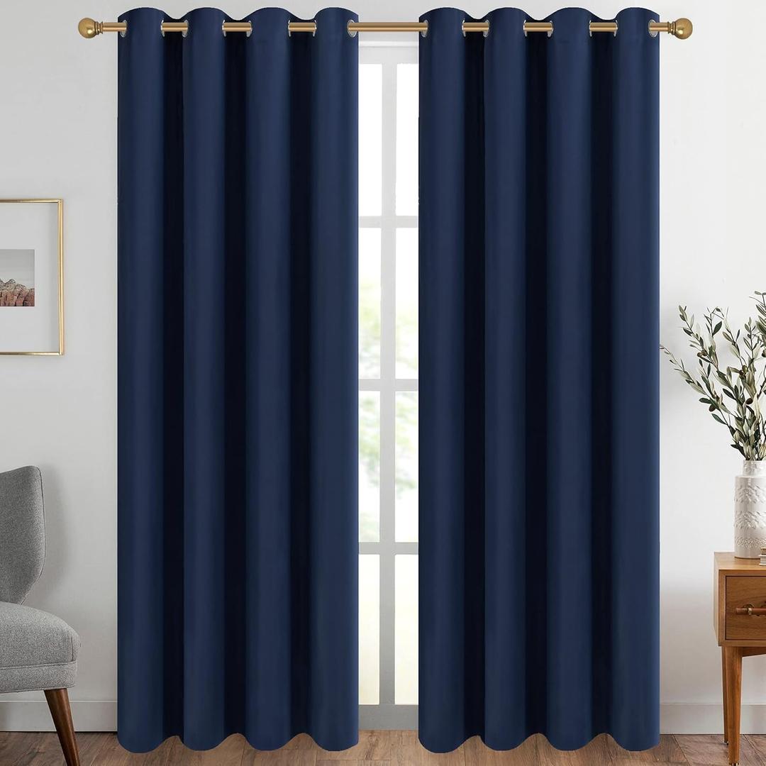 Diraysid Navy Blue Grommet Blackout Curtains for Bedroom Thermal Insulated Room Darkening Curtains Drapes, 52 x 84, 2 Panels