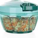 Ourokhome Manual Food Processor Vegetable Chopper, Portable Hand Pull String Garlic Mincer Onion Cutter for Veggies, Ginger, Fruits, Nuts, Herbs, etc., 500ml, Blue