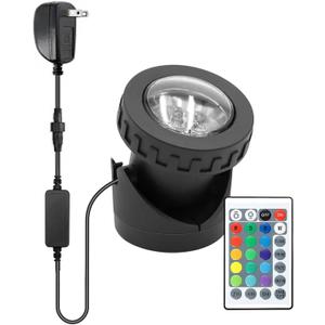 Colored Pond Lights with Timer, RGB Fountain Lights IP68 Waterproof Submersible Dimmable Outdoor Landscape Lights for Fish Tank Pond Fountain Garden, 1-Light