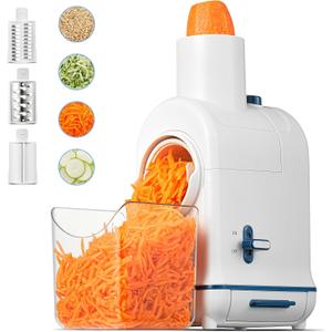 Electric Cheese Grater, Aobosi Electric Shredder Slicer Salad Grater Maker w/Large Chute for Whole Carrot,Vegetable,Potato, 3 Blades & Quiet Motor, Food Container,Built-in Storage