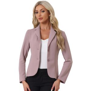 Allegra K Women's Work Office Blazer Stretch Lapel Collar Long Sleeve Jacket Suit Blazer (Pink, S)