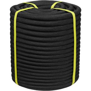 3/4 Inch Arborist Rigging Rope -50 Feet Thick Bull Rope for Tree Pulling, Outdoor Climbing Use - High Strength Double Braided Polyester 72 Strands - Black