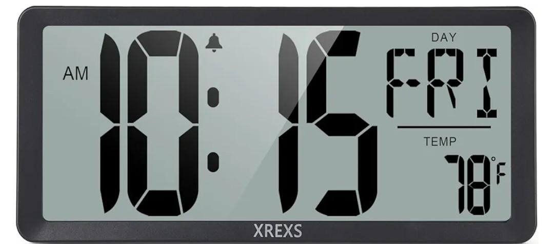 XREXS Large Digital Wall Clock, Battery Operated Alarm Clocks for Bedroom Home Decor, Count Up & Down Timer, 14.17 Inch Large LCD Screen with Time/Calendar/Temperature Display (Batteries Included)