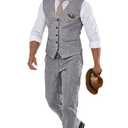 Furuyal Men Linen Casual Suit Summer Beach Wedding Suits Groomsmen Attire Prom Tuxedos Formal Outfit Vest+Pant Light Gray-XXL