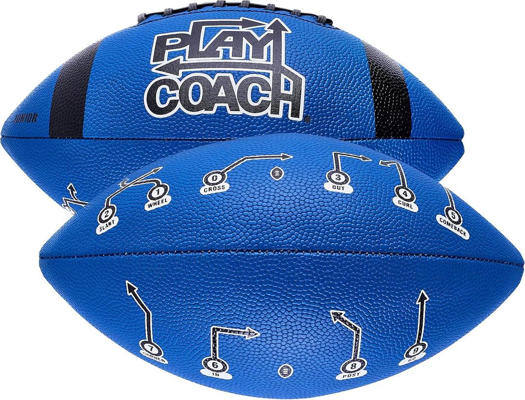 PlayCoach Youth Football in Junior & Peewee Sizes with 10 Basic Passing Routes for Kids 6 to 12 - Endorsed by Drew Brees, Leather Kids and Beach Football, Junior and Peewee Sizes