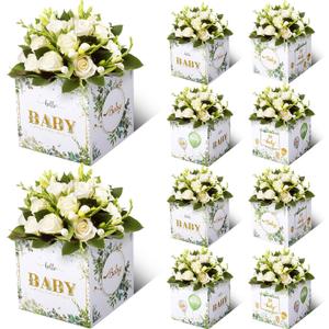 Funrous 6 Pcs Baby Shower Party Decorations Baby Shower Flower Boxes Table Centerpieces Floral Block Holder Table Display for Gender Reveal Birthday Party Flower Arrangement