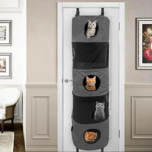 Homegroove 5-Level Door Cat Tree, Space Saving Door Hanging Cat Shelf, Multi-Level Polyester Hanging Cat Tree for Multi-Cats Family, Collapsible, Tool-Free Assembly, Fits Doors <80" (Grey, 5-Level)