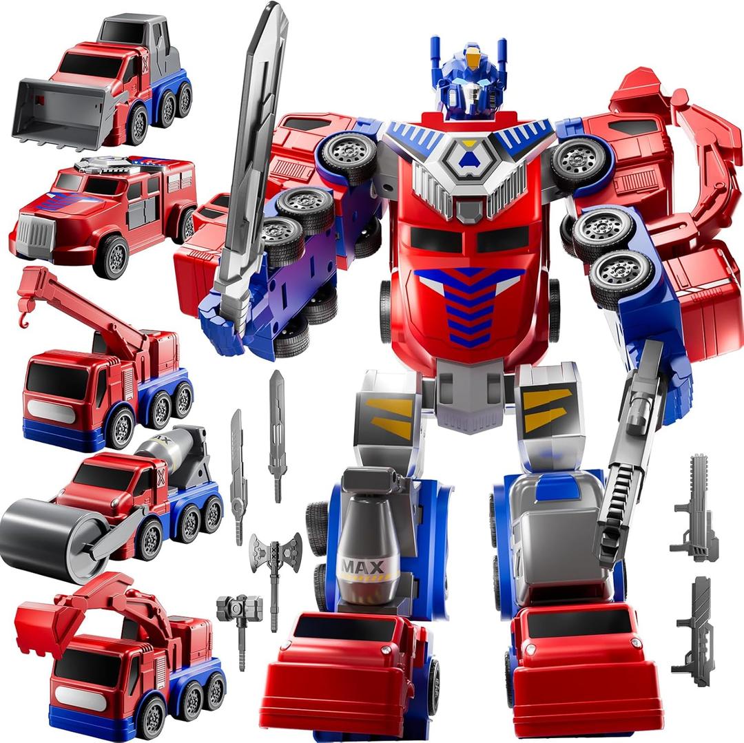 MSKOLER Robot Toys for Kids 3-5 Magnet Transforming Robot 5-in-1 Educational Toys Easy DIY Assembling Vehicle Playsets for Boys and Girls (Red)