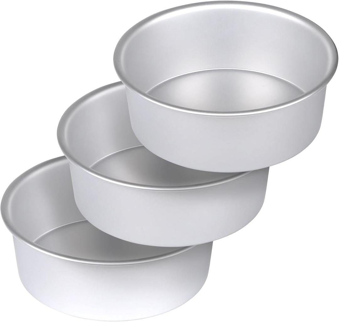 8 x 3 Inch Aluminum Round Cake Pan, 3-Piece Set Cake Baking Pans, Round Layer Cake Baking Pans for Birthday Wedding Home Kitchen DIY Baking Tools, Heavy Sturdy & Healthy, Oven Safe