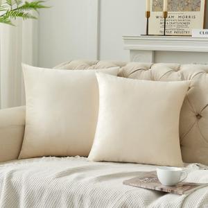Krifey Throw Pillow Covers Velvet Decorative Square Pillowcase Soft Cushion Case for Couch Bedroom Car 20x20 Inch Cream White, Pack of 2