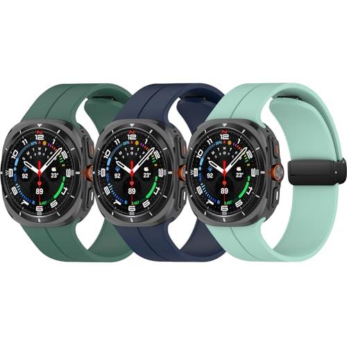 QIEMUTER 3 Pack Band Compatible with Samsung Galaxy Watch 7 Ultra 47mm Band, Breathable Soft Silicone Waterproof Watch Strap for Galaxy Watch 7 Ultra Women Men (Blue+Dark Green+Green)