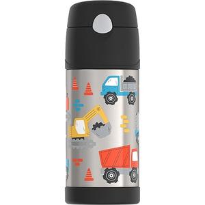 THERMOS FUNTAINER Water Bottle with Straw - 12 Ounce - Kids Stainless Steel Vacuum Insulated Water Bottle with Lid, Construction