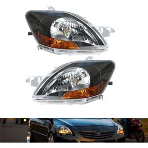 Headlight Assembly Headlamp Driver & Passenger Side Replacement for 2007 2008 2009 2010 2011 Yaris Base Sedan 4-Door with Amber Corner TO2518108, TO2519108, 8117052740, 8113052750