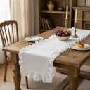 HunnmingRe White Ruffled Table Runner 72 inch Scalloped Table Runner Cotton Flounces Washable Shabby Farmhouse Rustic Home Kitchen Decoration for Wedding Rectangle Bride Shower Christmas Party