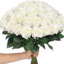 YXZZWL 60 Pcs Artificial Roses in Bulk, Fake Silk Roses Realistic Roses Stem Faux Roses Bouquet for Wedding Centerpieces Flower Arrangement Home Decor (White)