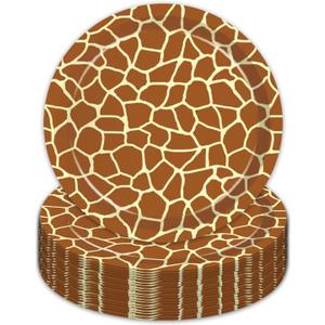 50PCS Giraffe Print Plates 9 Inch Giraffe Paper Plates Jungle Safari Party Supplies Animal Print Tableware Disposable Paper Food Trays Baby Shower Jungle Party Decorations