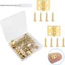 Biaungdo 60 Pcs Mini Brass Hinges, 180 Degree Rotation Miniature Furniture Hardware Cabinet Mini Hinges for Jewelry Box Closet DIY Accessories with Mounting Nails(10x8mm, Golden) (Yellow)