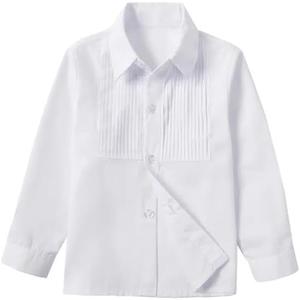 Boys' Long Sleeve Dress Shirt, Button Down Solid Casual Shirt (7, White)