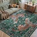Moynesa Leopard Washable Rugs, 8x10 Area Rugs for Living Room, Soft Large Jaguar 8x10 Bedroom Rug, Non Slip Ultra Thin Floor Carpet for Dining Room Home Office, Green