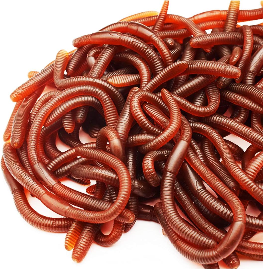 60 Pieces Fake Earthworm Faux Trick Toy Plastic Soft Stretchy Realistic Earthworms Simulated Fishing Lures Baits for Halloween Decoration