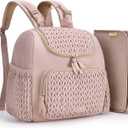 Mommore Diaper Bag Backpack, Stylish Travel Baby Bag with Insulated Pockets, Changing Pad and Stroller Straps for Toddler (S-Pink, Small-17L)