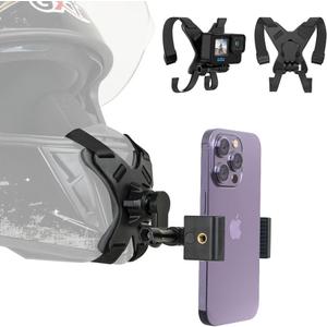SOH Motorcycle Helmet Chin Strap Mount with Phone Clip, Adjustable Strap Helmet Phone Holder Mount for iPhone 17/16 Pro Max/15/14, Google, Samsung, LG, Pixel, Huawei, Xiaomi,All Smartphones