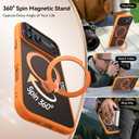 For iPhone 17 Pro Case: 360 Spin Magnetic Stand, Camera Protection (Compatible with MagSafe) [18FT Military Protection] Shockproof Matte Translucent Phone Cover for iPhone 17 Pro 6.3", Orange