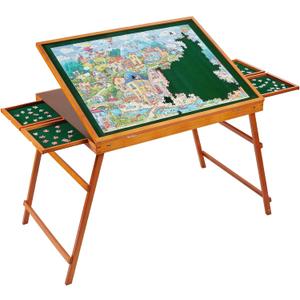 1500 Piece Wooden Jigsaw Puzzle Table with Drawers and Cover, Adjustable Puzzle Board with Foldable Legs, Portable Tilted Puzzle Easel for Adults, Velvet-Lined Tabletop and Drawers, Heavy Duty